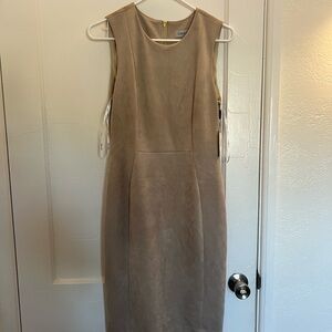 Calvin Klein Tan Sleeveless Sheath Midi Dress